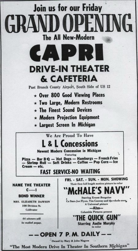 Capri Drive-In Theatre - Grand Opening Ad (newer photo)